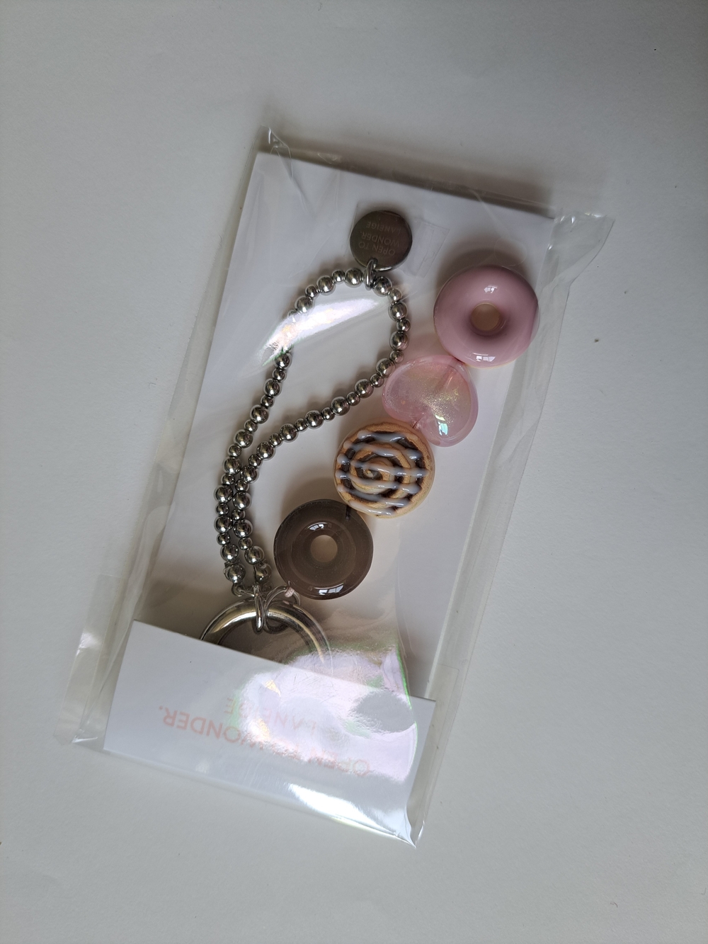 LANEIGE Pink and Brown Beaded Charm Bracelet Keyring